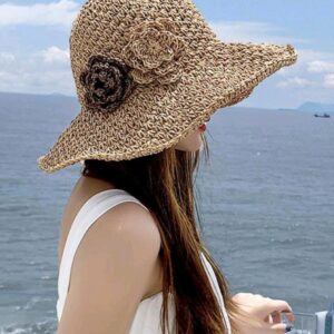 Sun Hat - Flowers - Khaki - Large