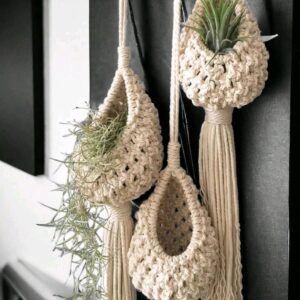 Wall Decor - Three Macrame Plant Hangers - Small