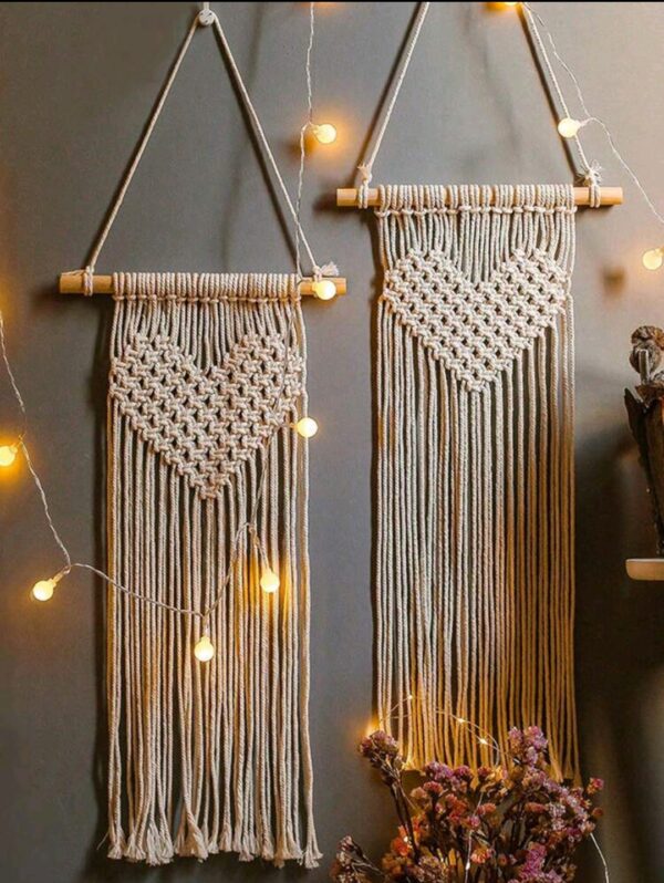 Wall Decor - Two Macrame Heart Wall Hangings - 30cm