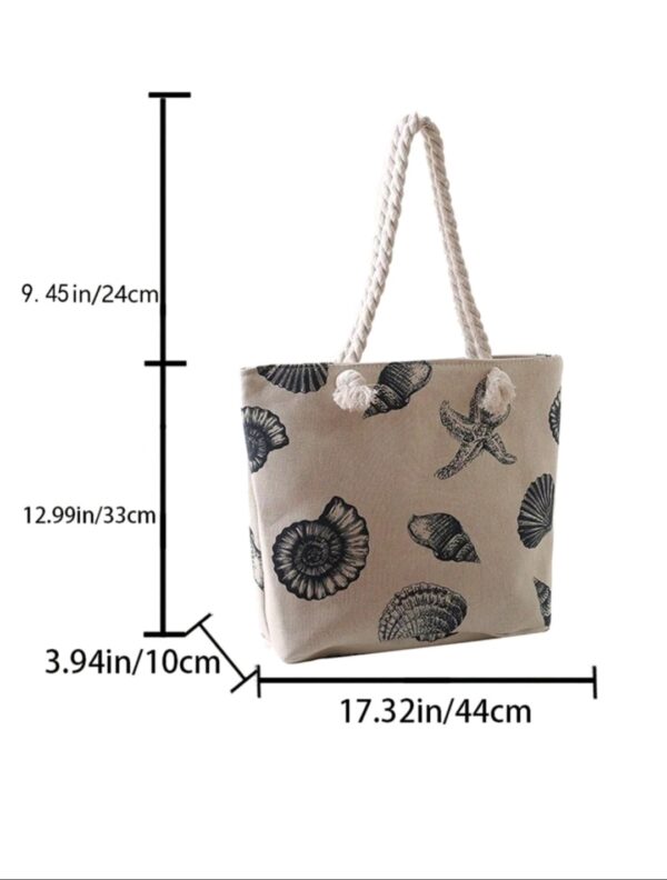 Tote Bag with Zip - Sea Shell Pattern - Navy - Image 3