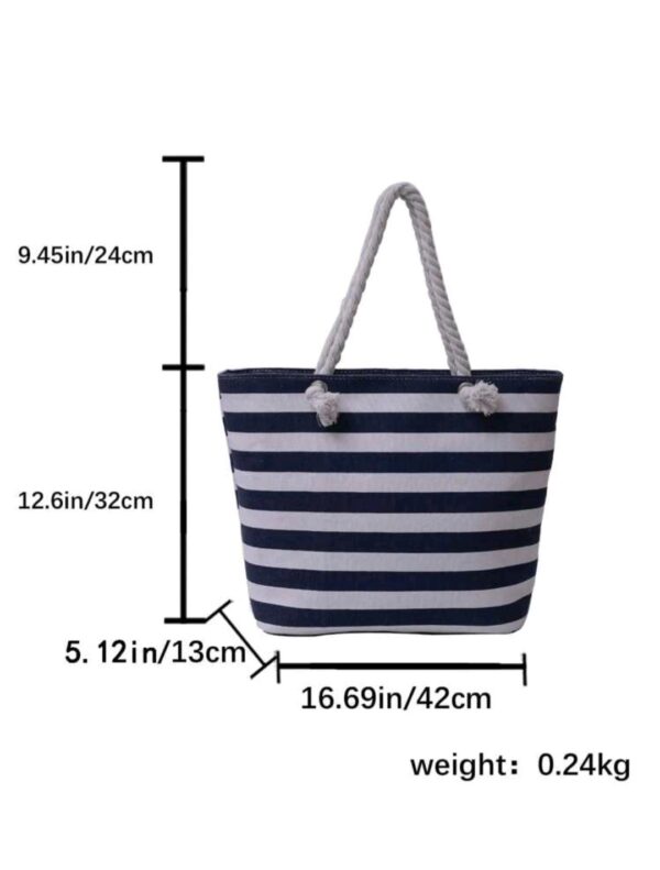 Tote Bag with Zip - Navy and White Stripes - Image 3