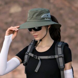 Wide Brim Sun Hat - Ponytail Hole - Army Green