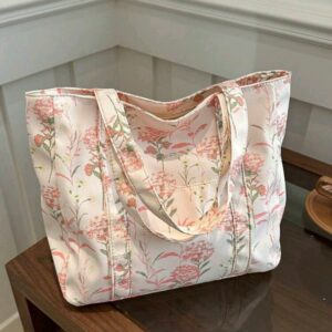 Tote Bag with Zip - Floral - Pink