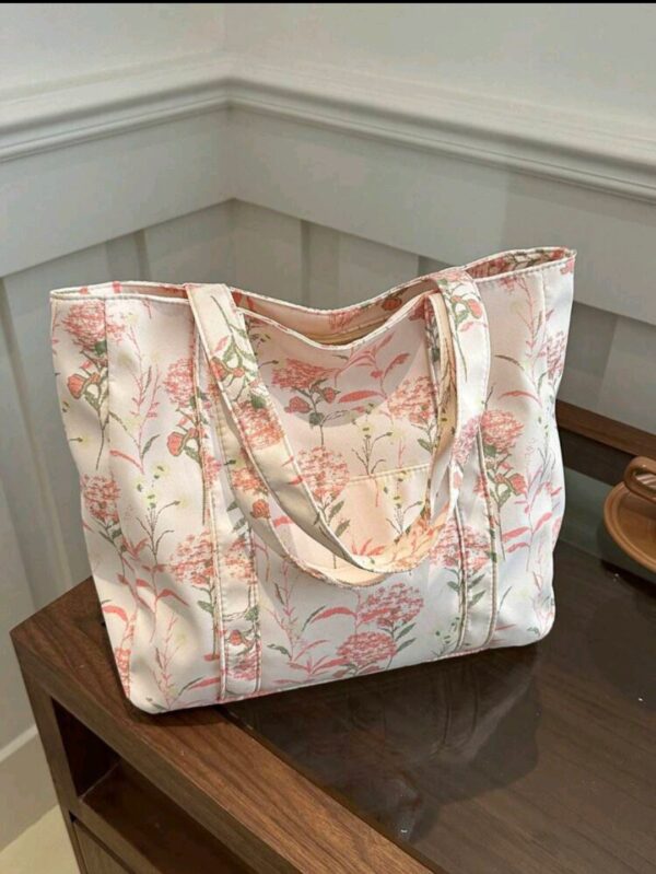 Tote Bag with Zip - Floral - Pink