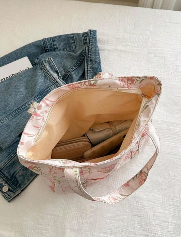 Tote Bag with Zip - Floral - Pink - Image 2