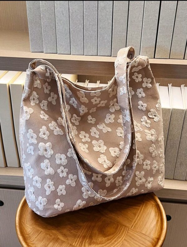 Tote Bag  - Floral Pattern - Khaki