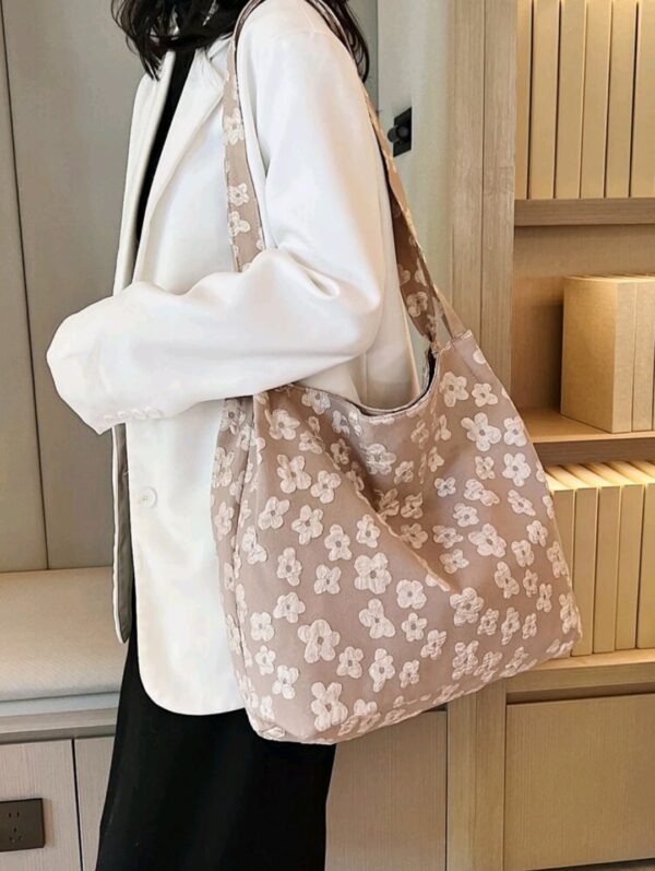 Tote Bag  - Floral Pattern - Khaki - Image 2